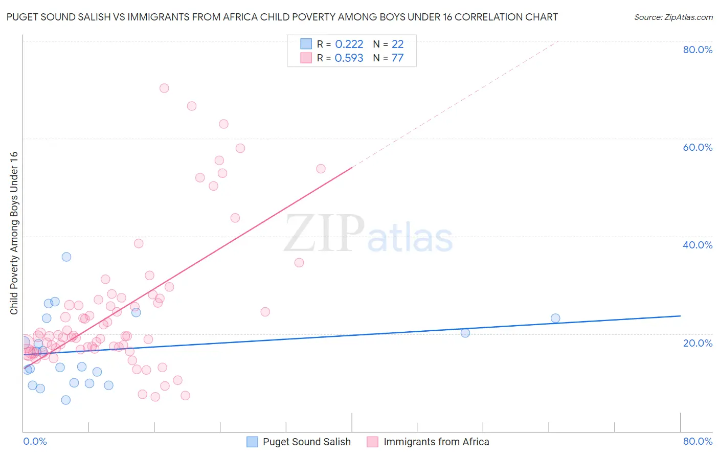 Puget Sound Salish vs Immigrants from Africa Child Poverty Among Boys Under 16