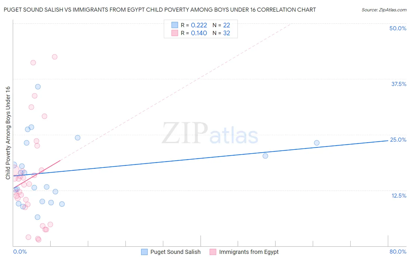 Puget Sound Salish vs Immigrants from Egypt Child Poverty Among Boys Under 16