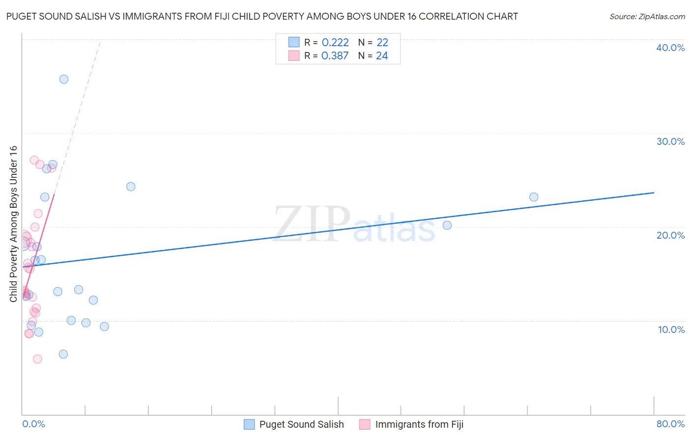 Puget Sound Salish vs Immigrants from Fiji Child Poverty Among Boys Under 16