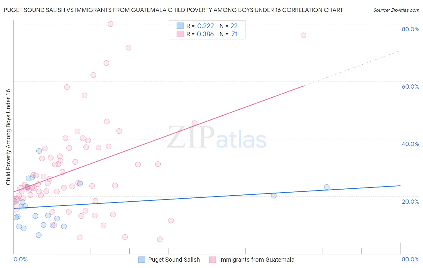 Puget Sound Salish vs Immigrants from Guatemala Child Poverty Among Boys Under 16