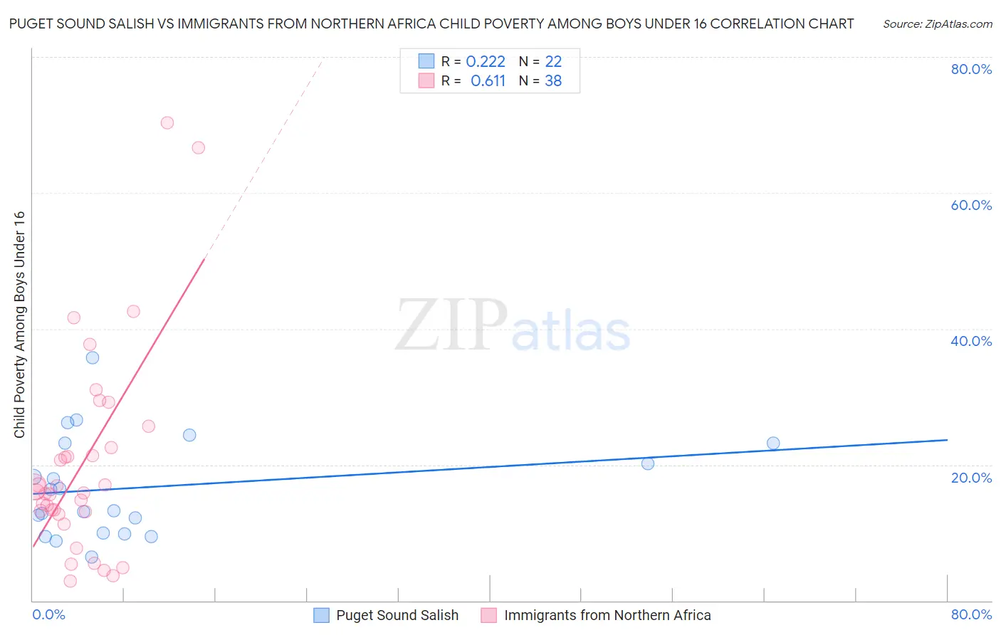 Puget Sound Salish vs Immigrants from Northern Africa Child Poverty Among Boys Under 16