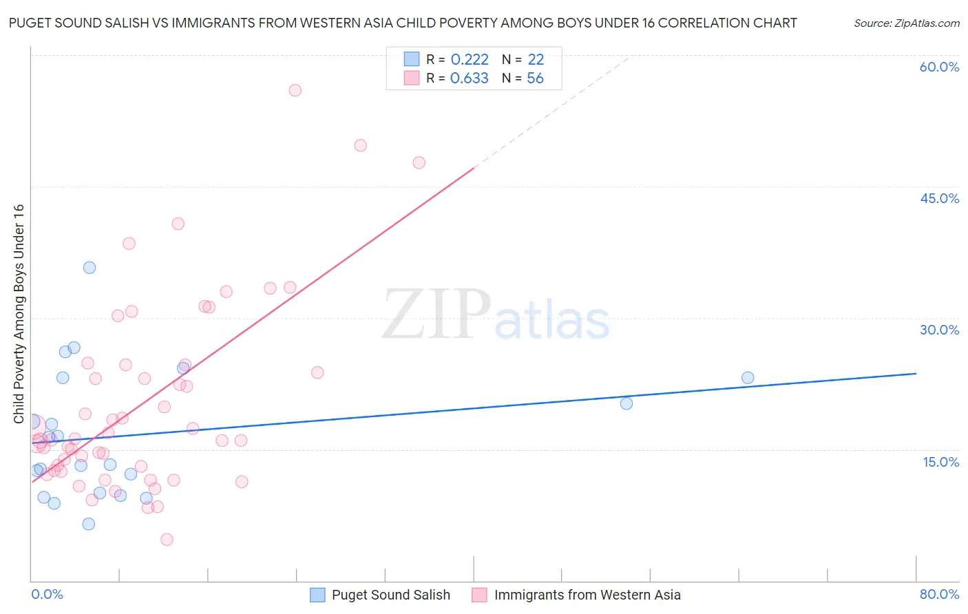 Puget Sound Salish vs Immigrants from Western Asia Child Poverty Among Boys Under 16