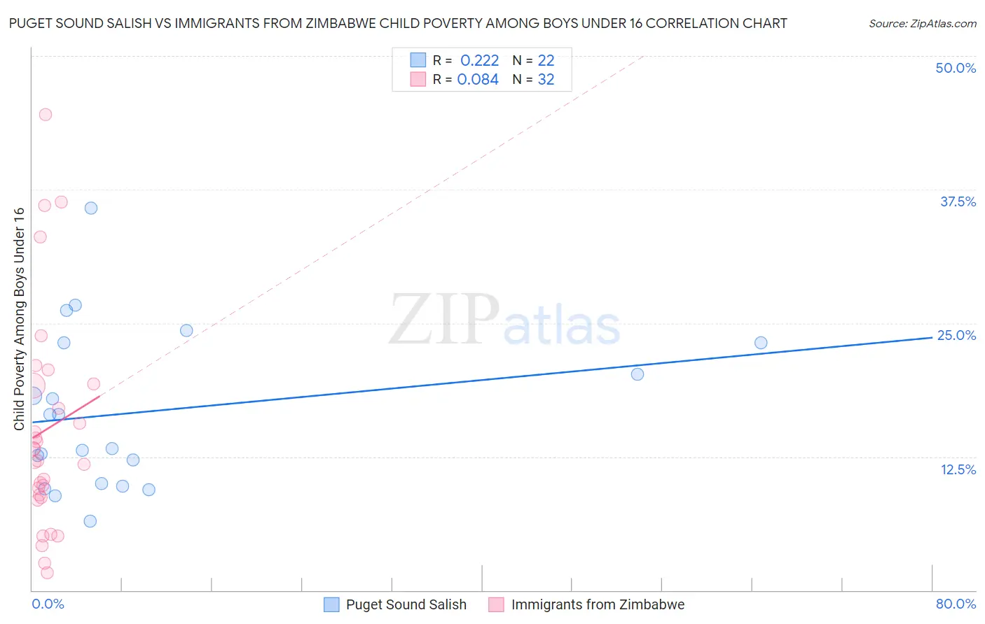 Puget Sound Salish vs Immigrants from Zimbabwe Child Poverty Among Boys Under 16