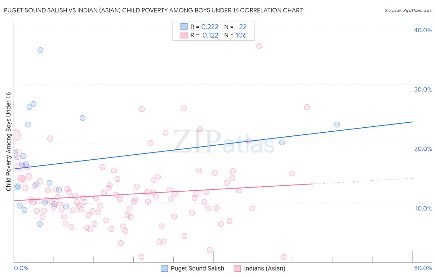 Puget Sound Salish vs Indian (Asian) Child Poverty Among Boys Under 16