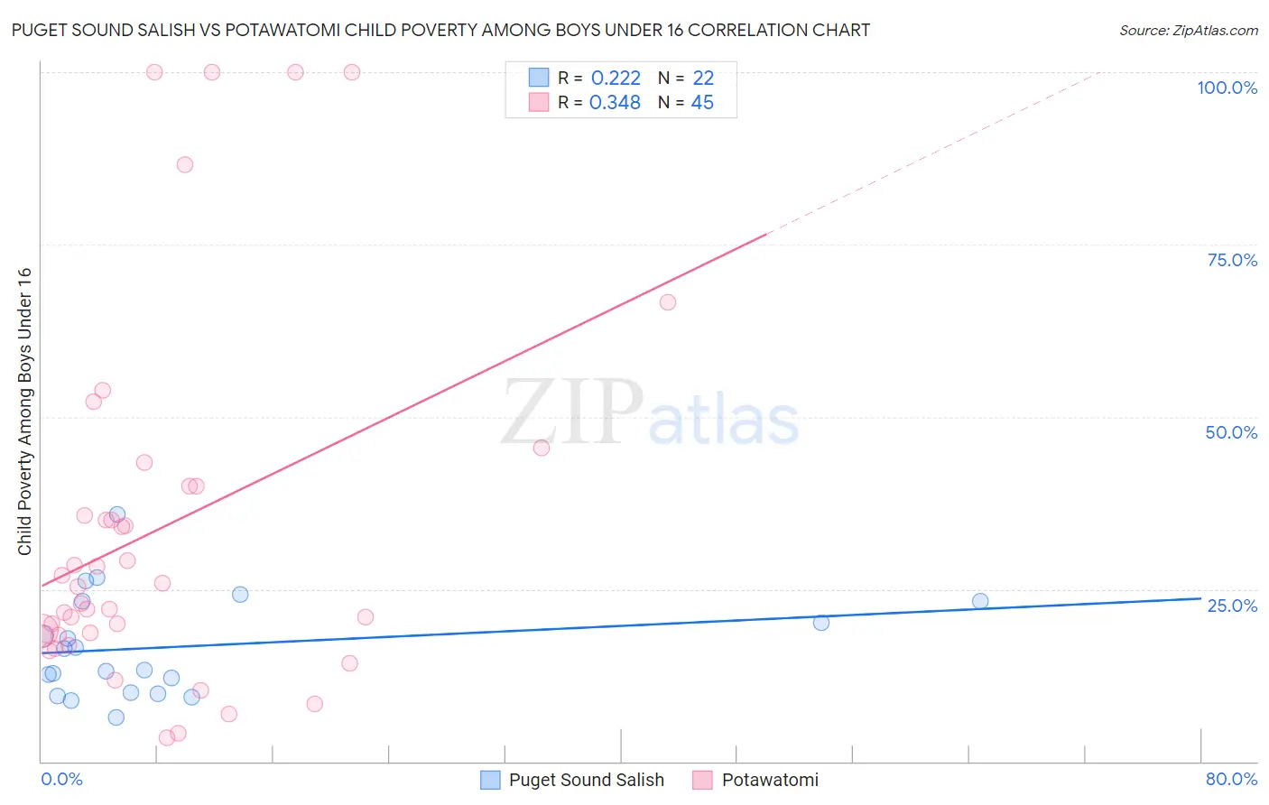 Puget Sound Salish vs Potawatomi Child Poverty Among Boys Under 16