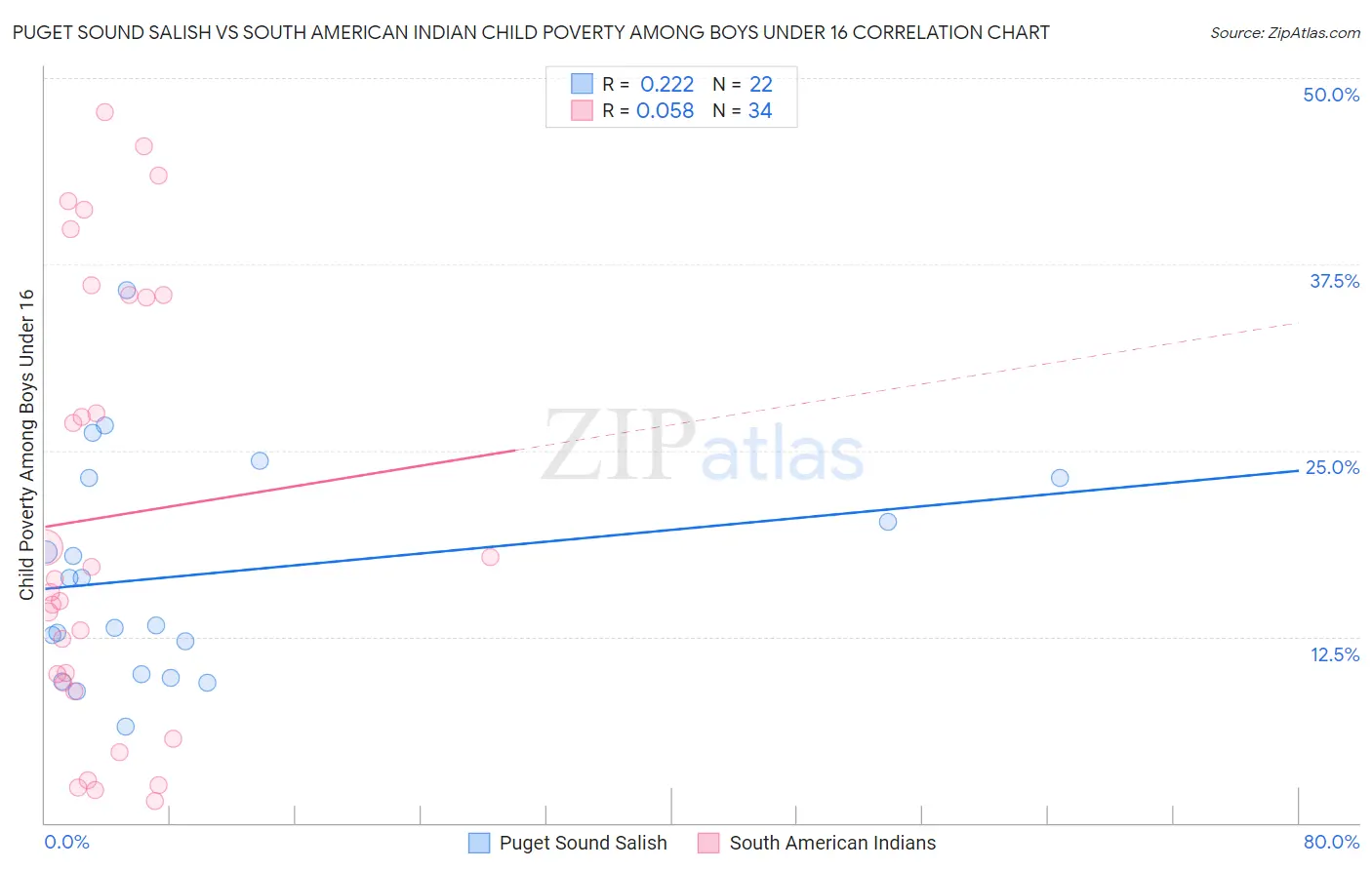 Puget Sound Salish vs South American Indian Child Poverty Among Boys Under 16