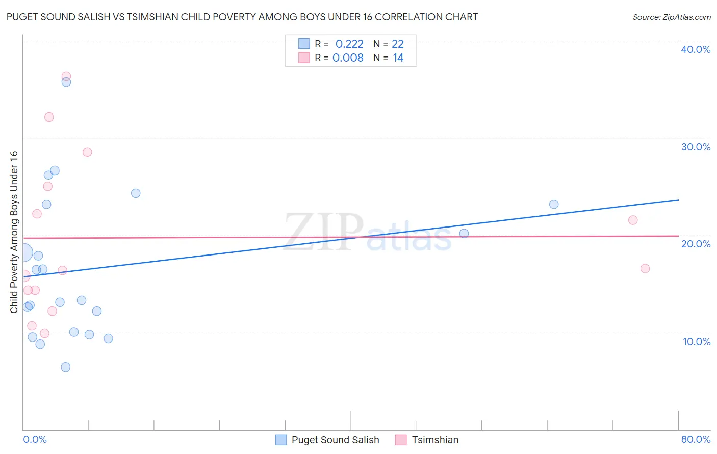 Puget Sound Salish vs Tsimshian Child Poverty Among Boys Under 16