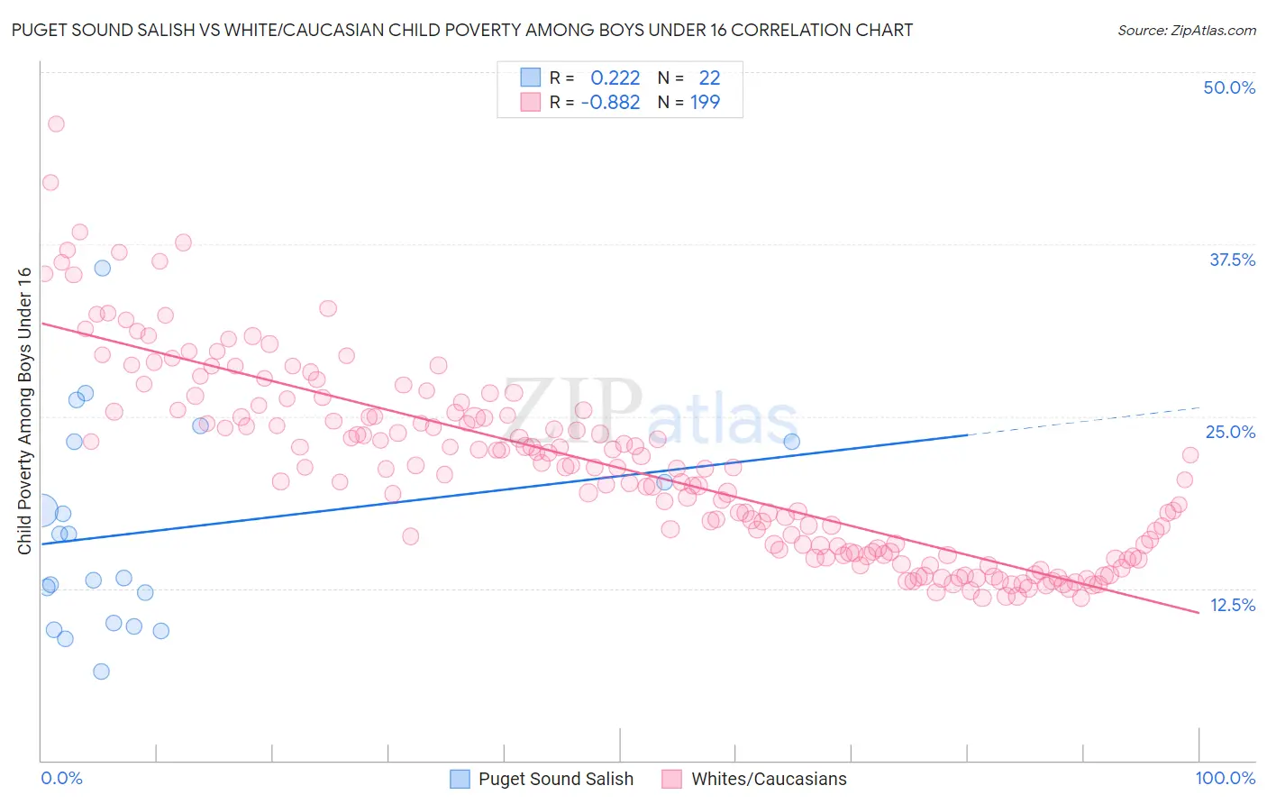 Puget Sound Salish vs White/Caucasian Child Poverty Among Boys Under 16