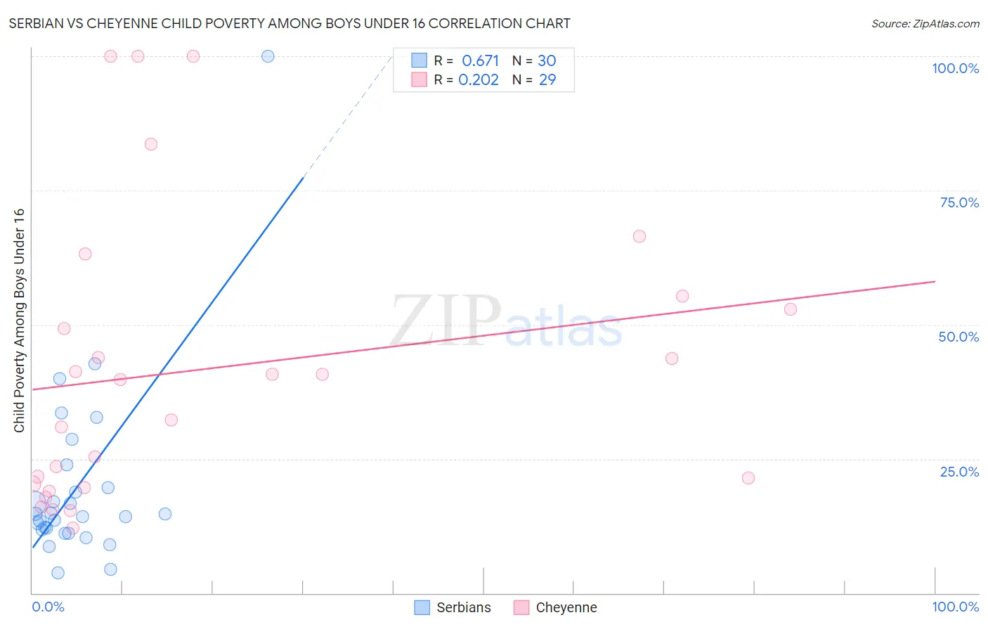Serbian vs Cheyenne Child Poverty Among Boys Under 16