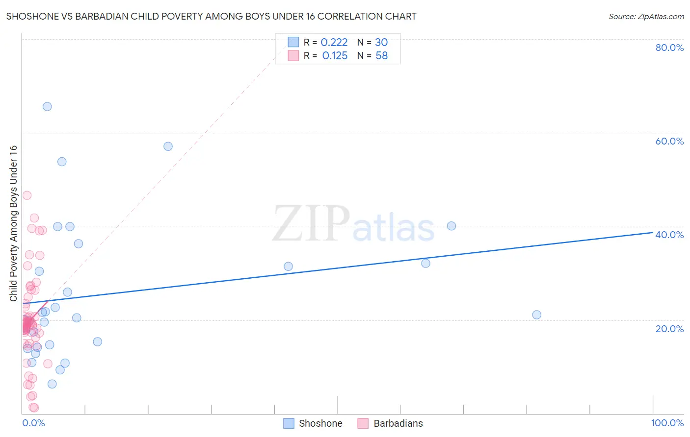 Shoshone vs Barbadian Child Poverty Among Boys Under 16
