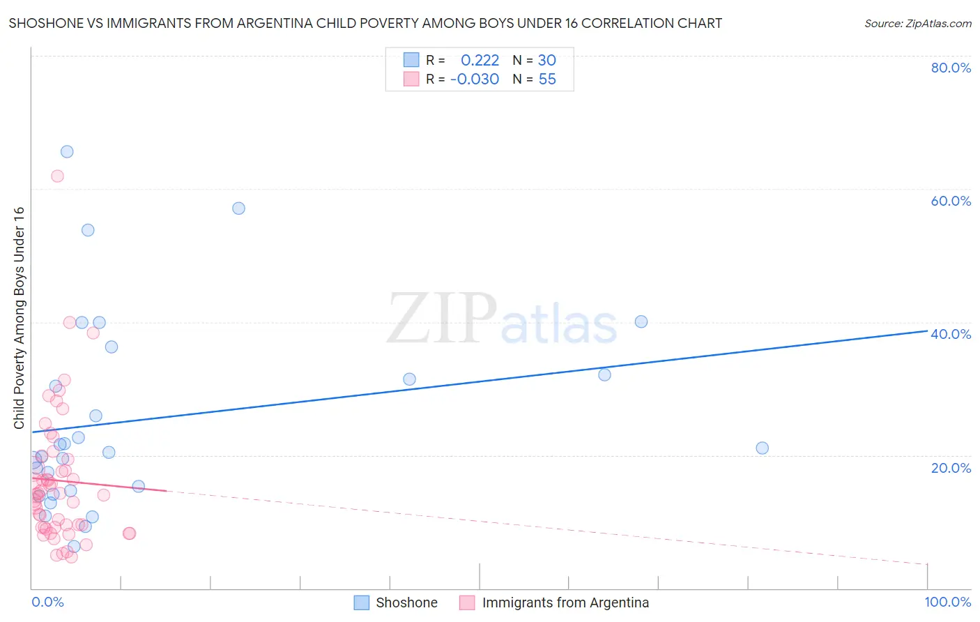 Shoshone vs Immigrants from Argentina Child Poverty Among Boys Under 16