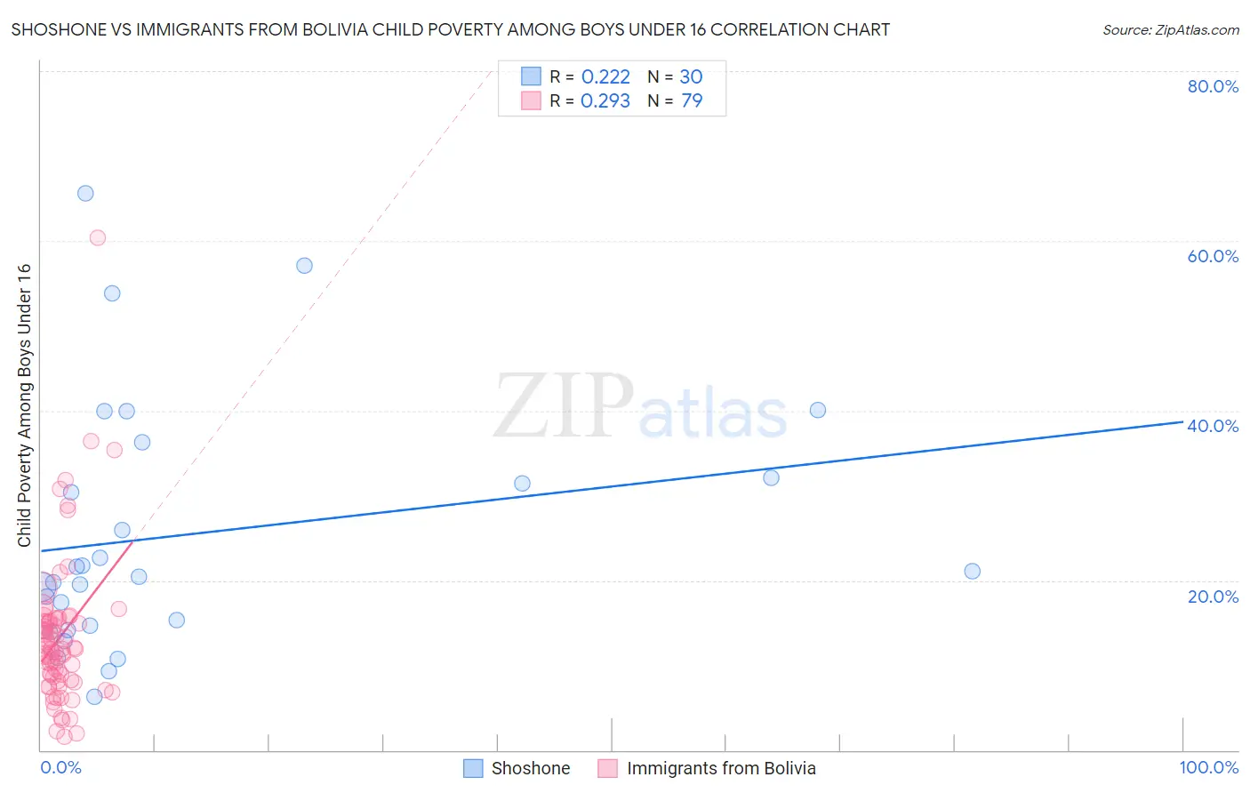 Shoshone vs Immigrants from Bolivia Child Poverty Among Boys Under 16