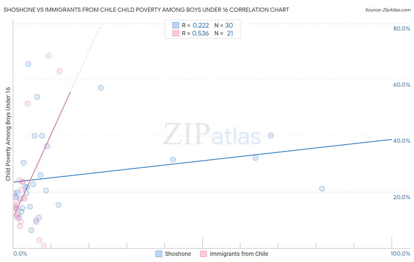 Shoshone vs Immigrants from Chile Child Poverty Among Boys Under 16