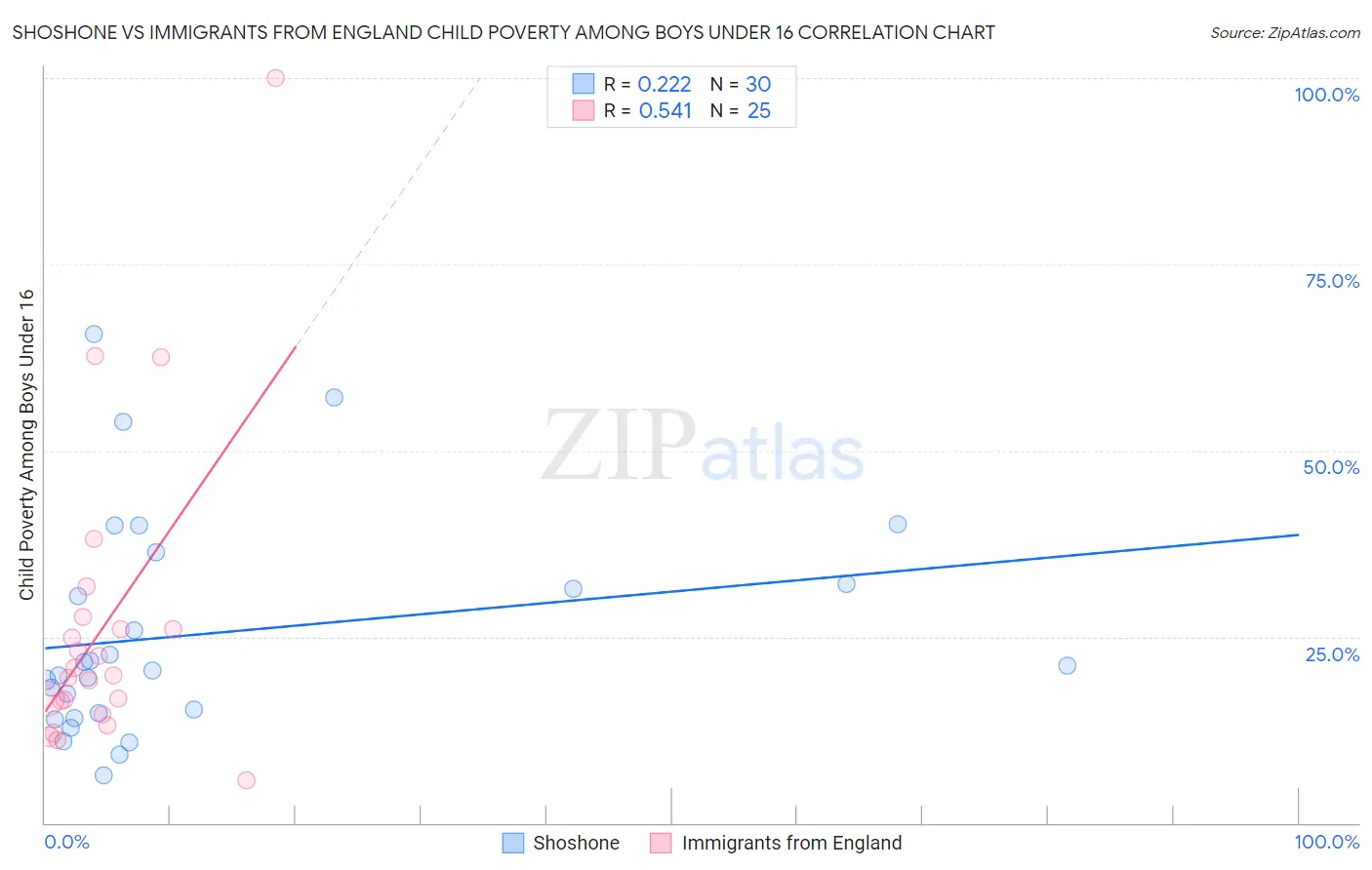 Shoshone vs Immigrants from England Child Poverty Among Boys Under 16