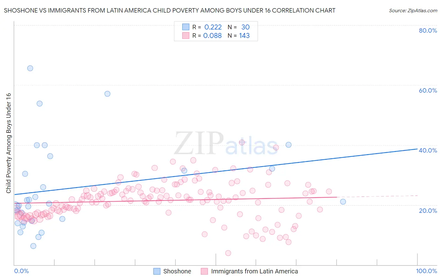 Shoshone vs Immigrants from Latin America Child Poverty Among Boys Under 16