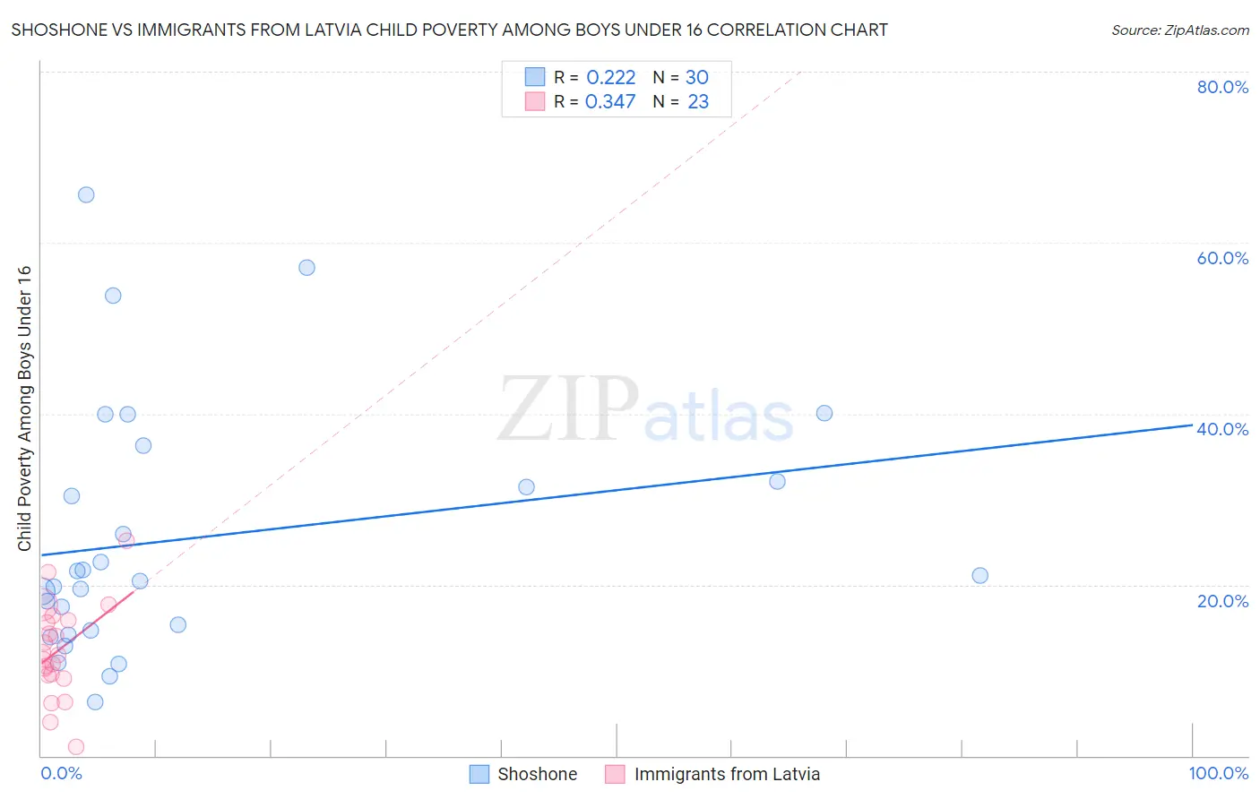 Shoshone vs Immigrants from Latvia Child Poverty Among Boys Under 16