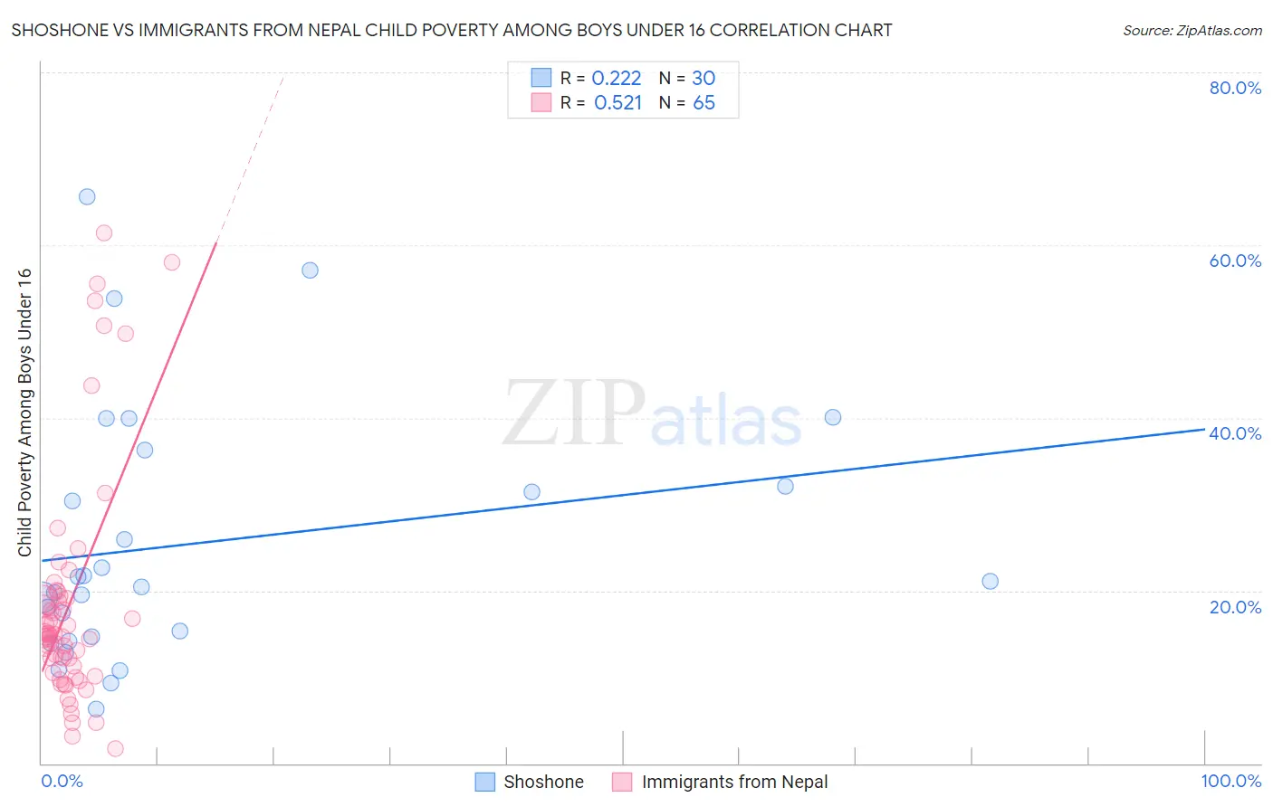 Shoshone vs Immigrants from Nepal Child Poverty Among Boys Under 16