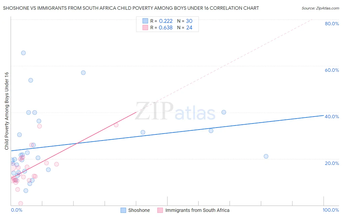 Shoshone vs Immigrants from South Africa Child Poverty Among Boys Under 16