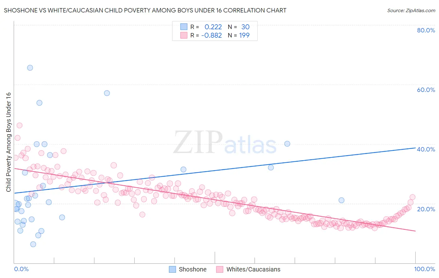 Shoshone vs White/Caucasian Child Poverty Among Boys Under 16