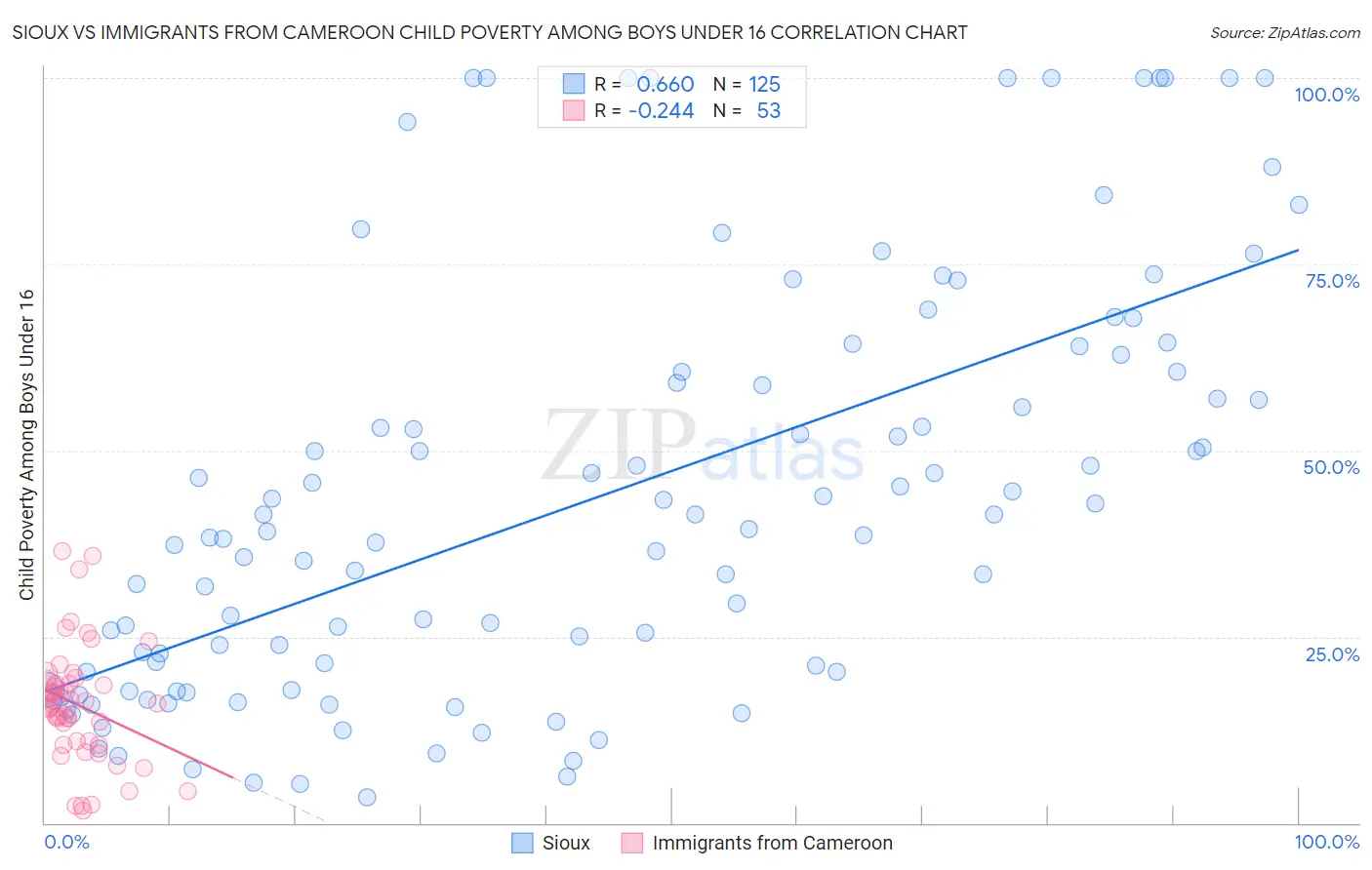 Sioux vs Immigrants from Cameroon Child Poverty Among Boys Under 16