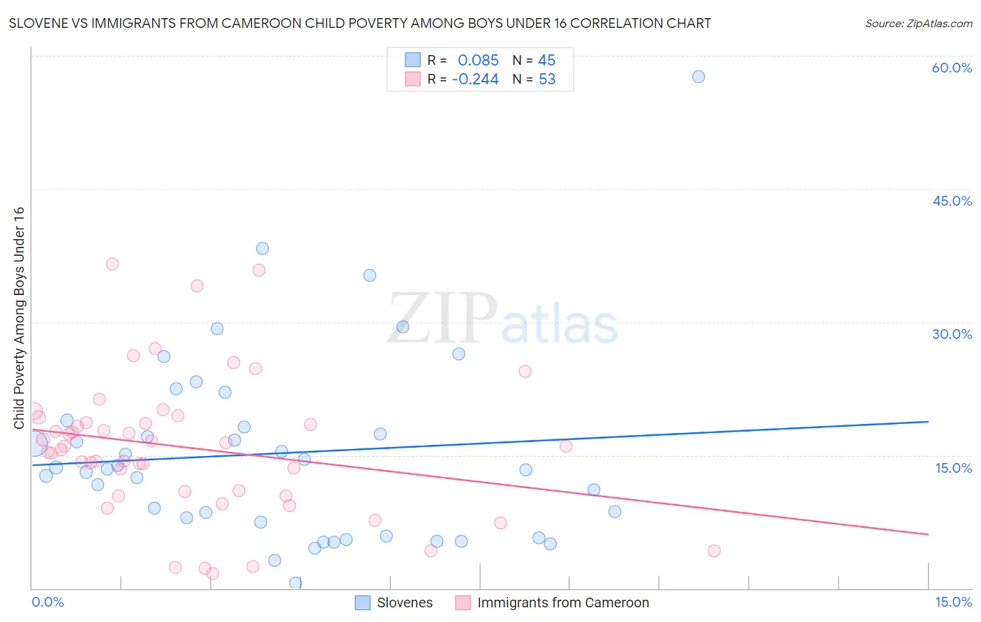Slovene vs Immigrants from Cameroon Child Poverty Among Boys Under 16