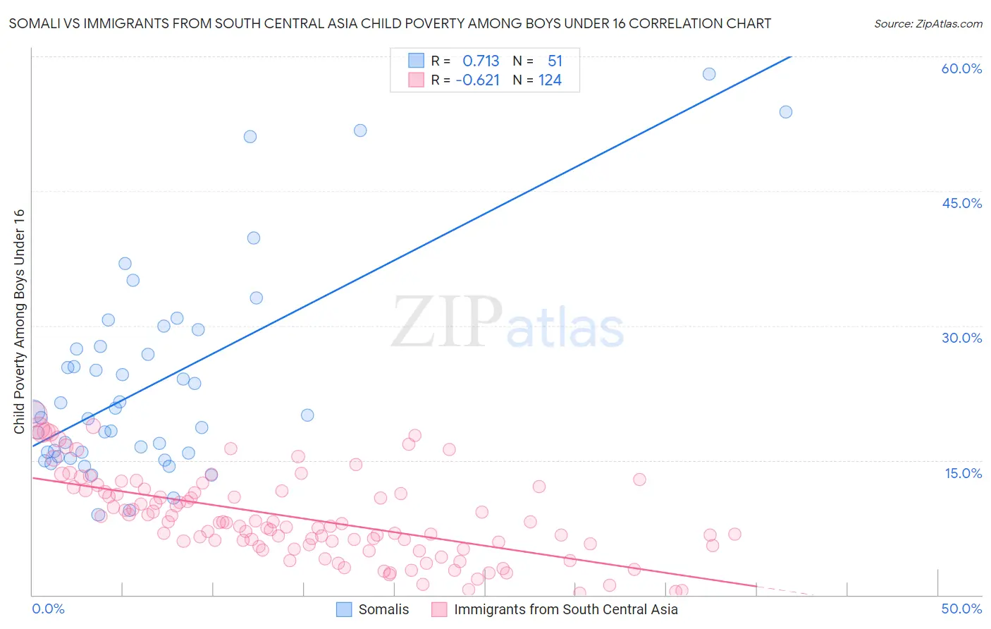 Somali vs Immigrants from South Central Asia Child Poverty Among Boys Under 16