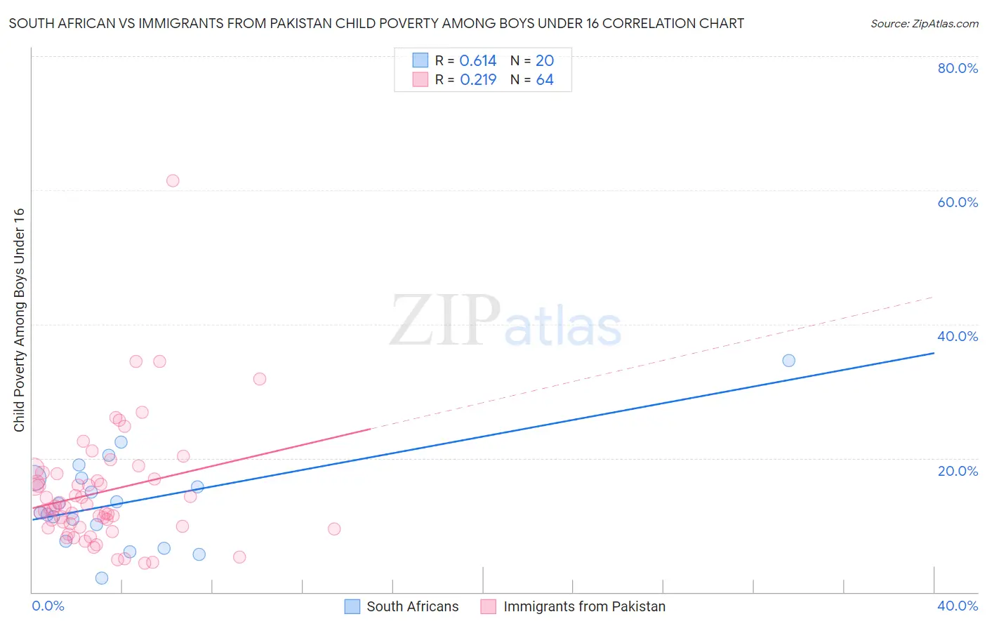 South African vs Immigrants from Pakistan Child Poverty Among Boys Under 16