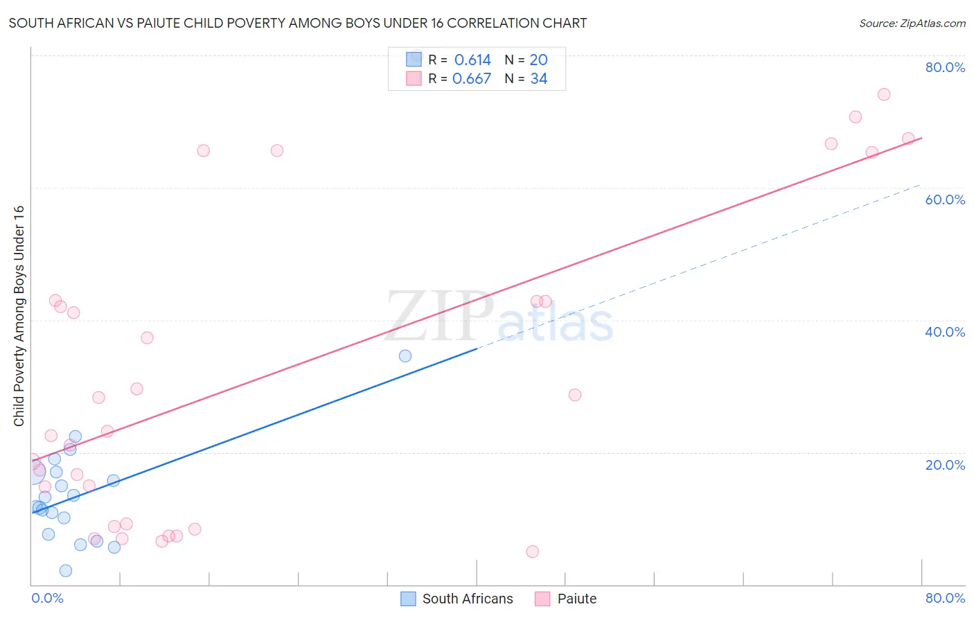 South African vs Paiute Child Poverty Among Boys Under 16