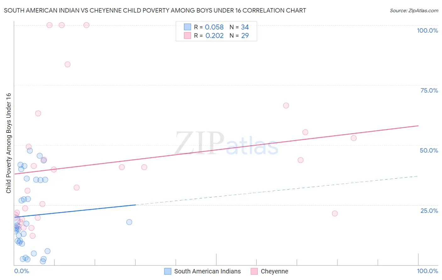 South American Indian vs Cheyenne Child Poverty Among Boys Under 16