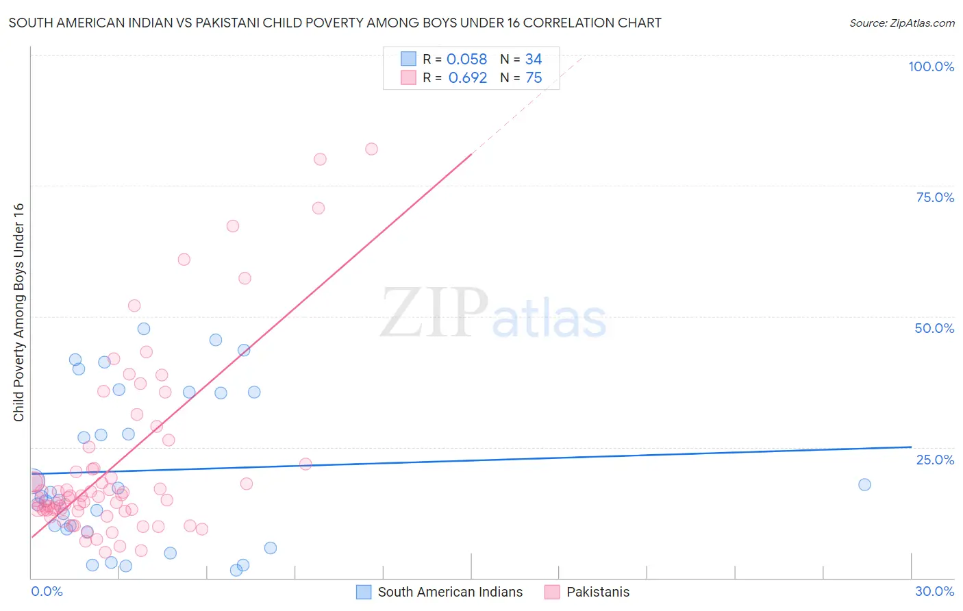 South American Indian vs Pakistani Child Poverty Among Boys Under 16