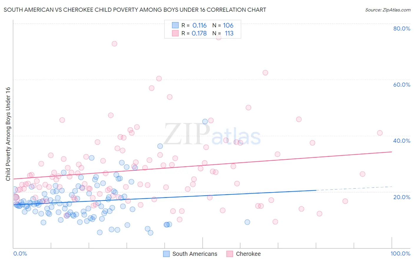 South American vs Cherokee Child Poverty Among Boys Under 16