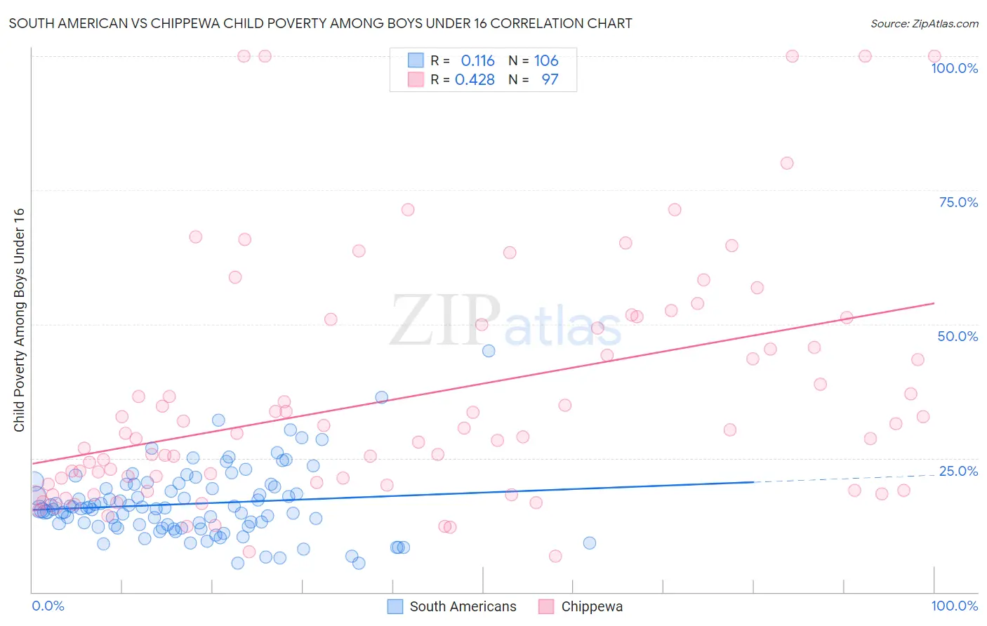 South American vs Chippewa Child Poverty Among Boys Under 16