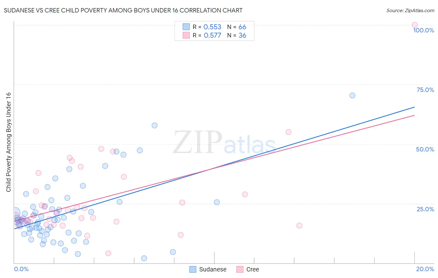Sudanese vs Cree Child Poverty Among Boys Under 16