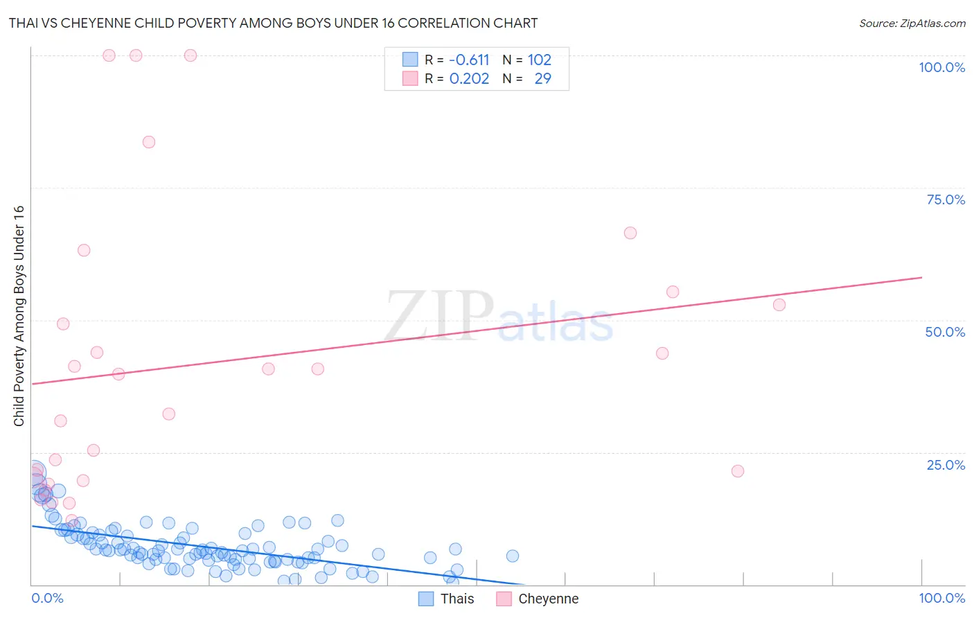 Thai vs Cheyenne Child Poverty Among Boys Under 16