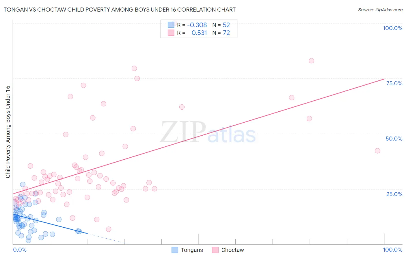 Tongan vs Choctaw Child Poverty Among Boys Under 16