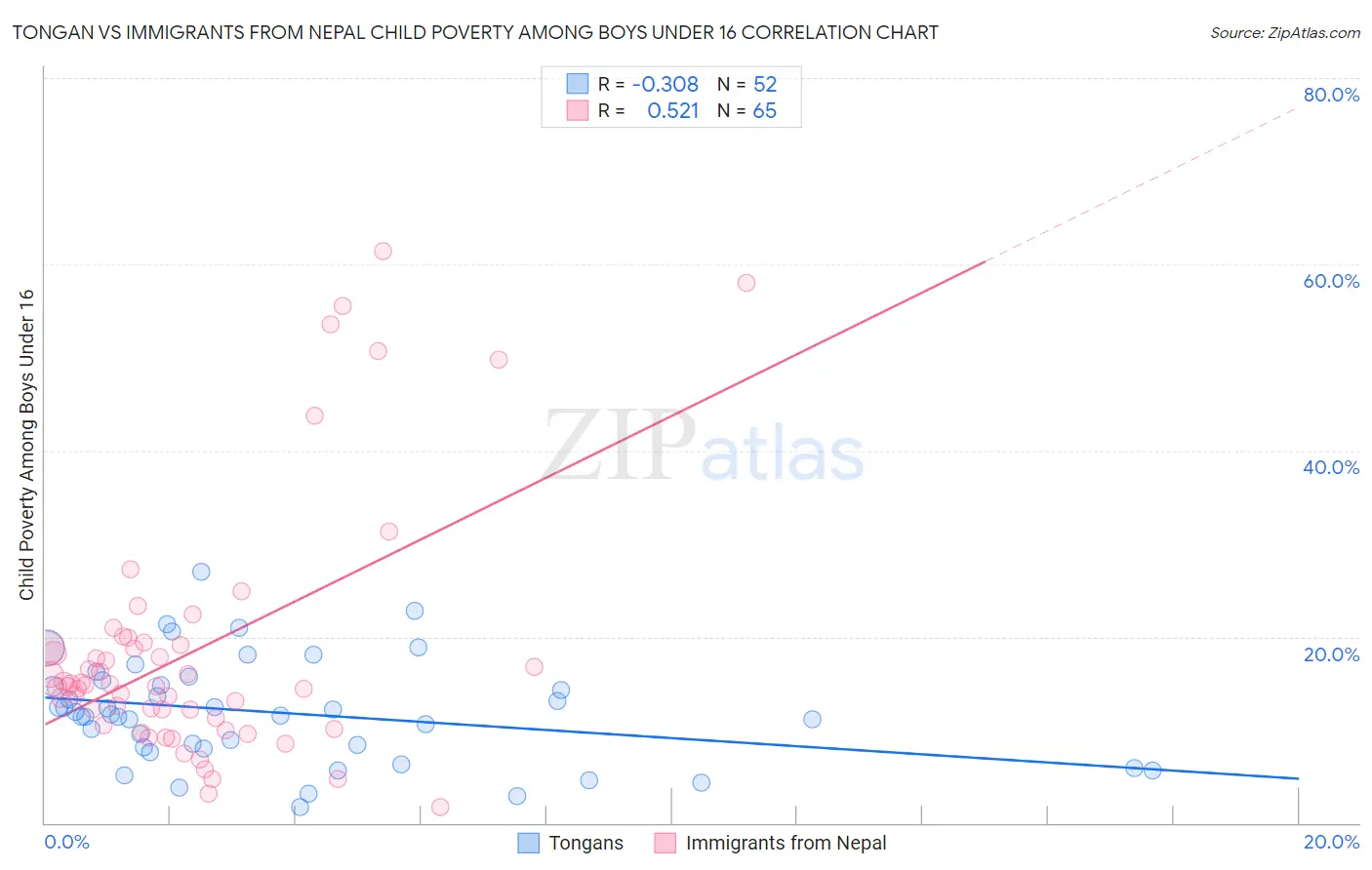 Tongan vs Immigrants from Nepal Child Poverty Among Boys Under 16