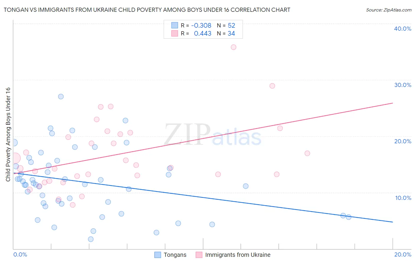 Tongan vs Immigrants from Ukraine Child Poverty Among Boys Under 16