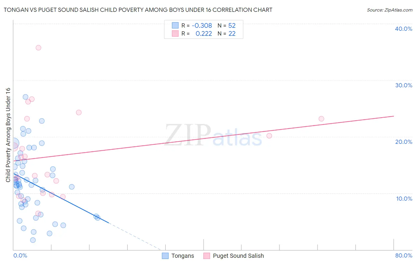 Tongan vs Puget Sound Salish Child Poverty Among Boys Under 16