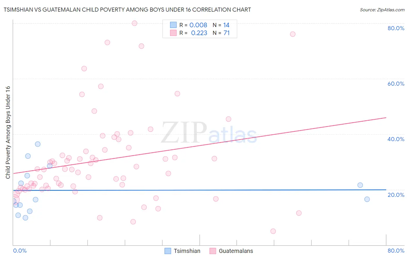 Tsimshian vs Guatemalan Child Poverty Among Boys Under 16