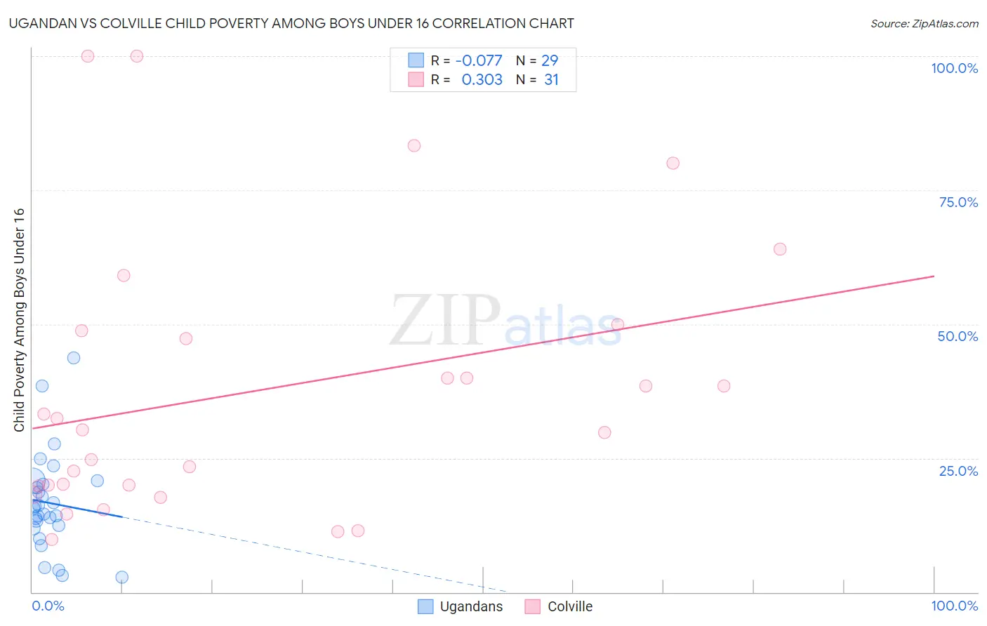 Ugandan vs Colville Child Poverty Among Boys Under 16