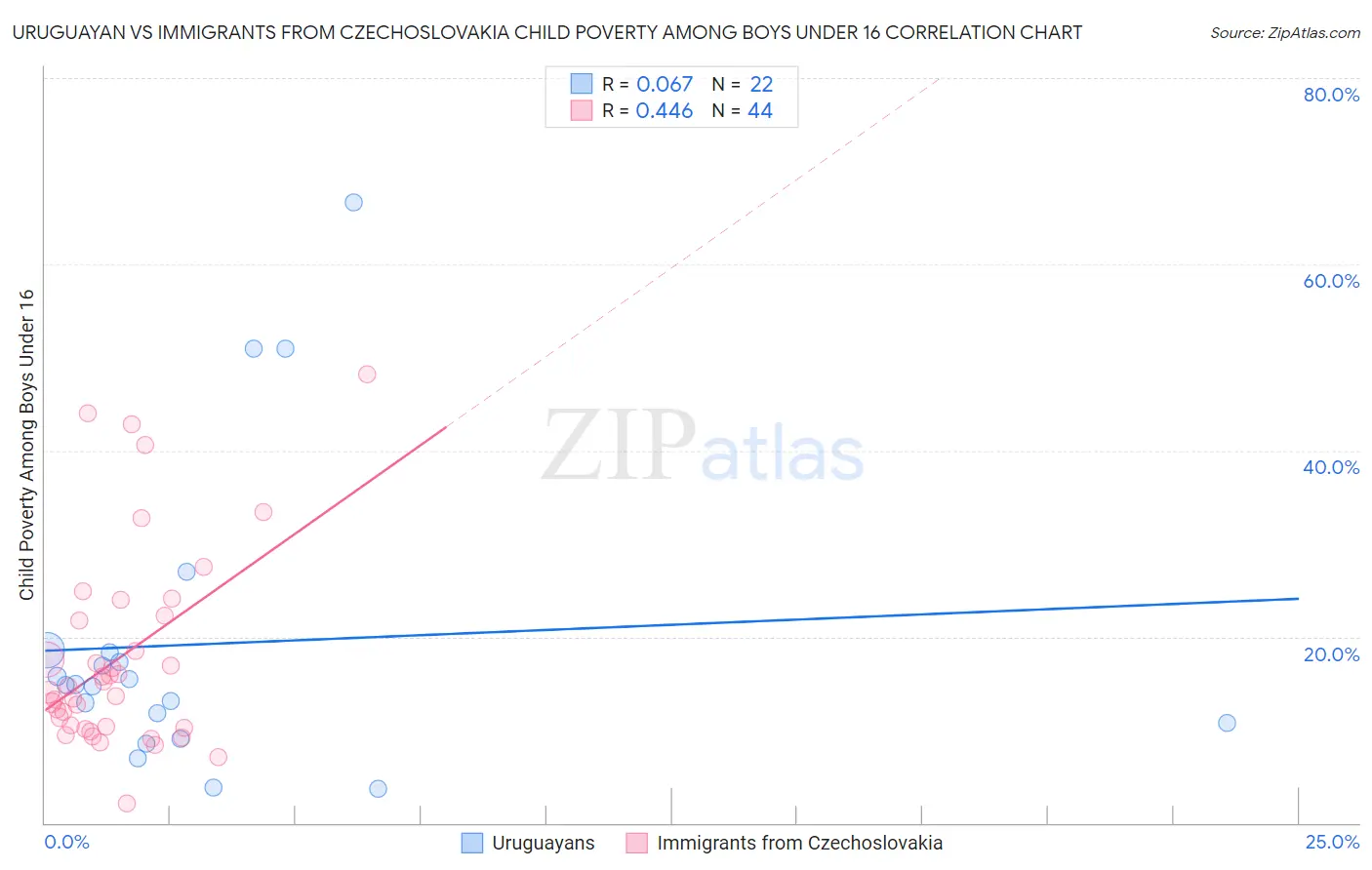 Uruguayan vs Immigrants from Czechoslovakia Child Poverty Among Boys Under 16