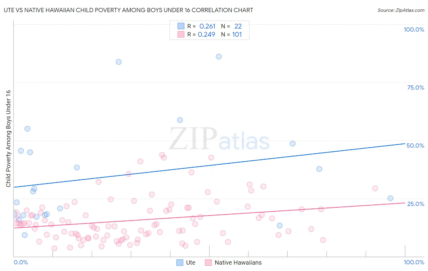 Ute vs Native Hawaiian Child Poverty Among Boys Under 16