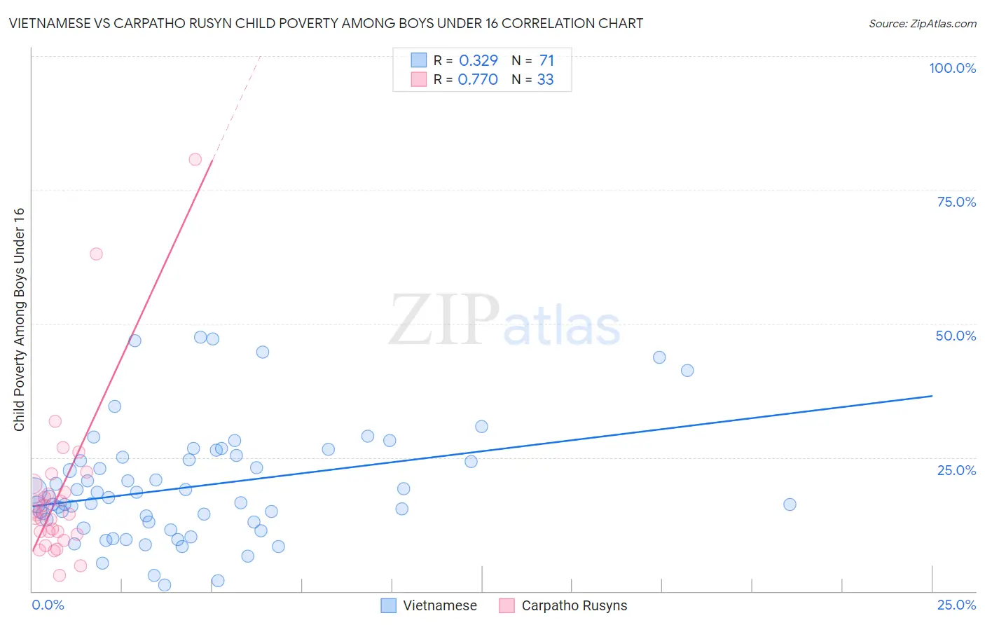 Vietnamese vs Carpatho Rusyn Child Poverty Among Boys Under 16