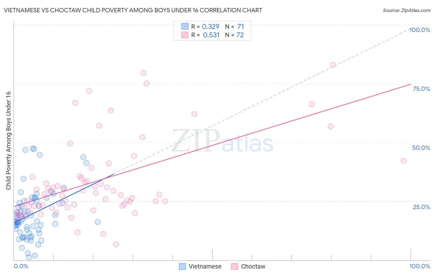 Vietnamese vs Choctaw Child Poverty Among Boys Under 16