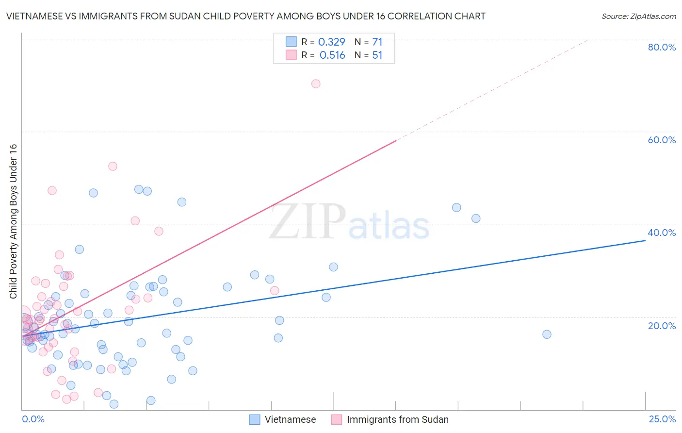 Vietnamese vs Immigrants from Sudan Child Poverty Among Boys Under 16