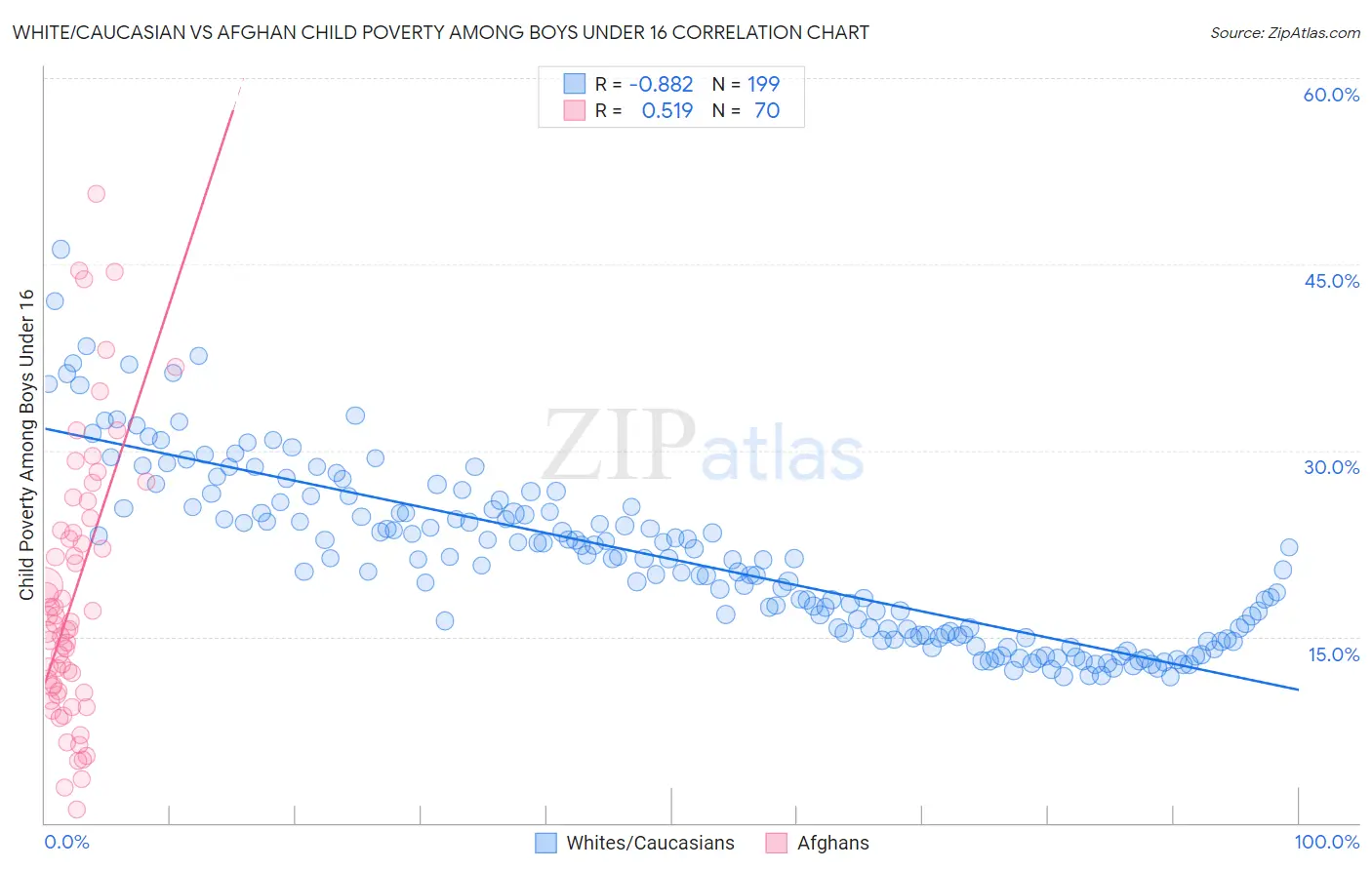 White/Caucasian vs Afghan Child Poverty Among Boys Under 16