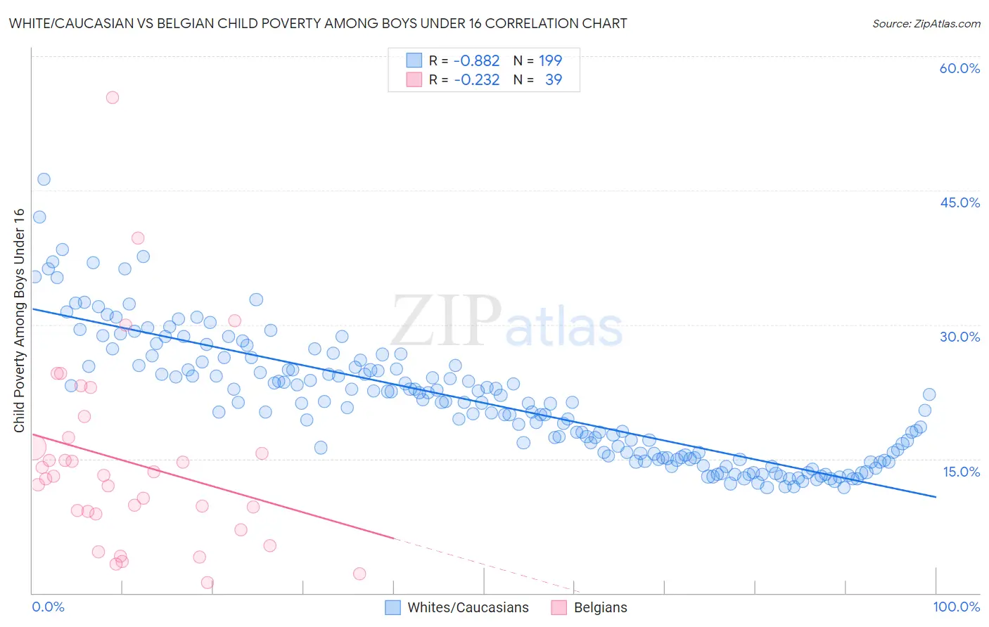 White/Caucasian vs Belgian Child Poverty Among Boys Under 16