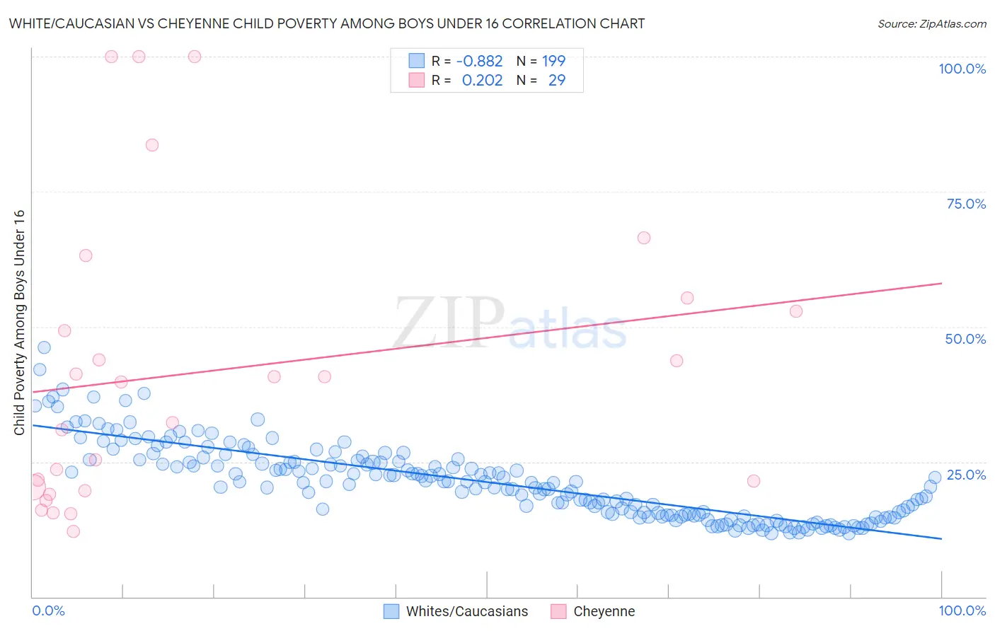 White/Caucasian vs Cheyenne Child Poverty Among Boys Under 16