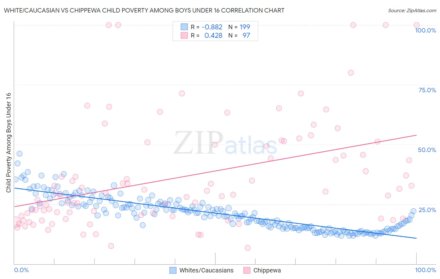 White/Caucasian vs Chippewa Child Poverty Among Boys Under 16