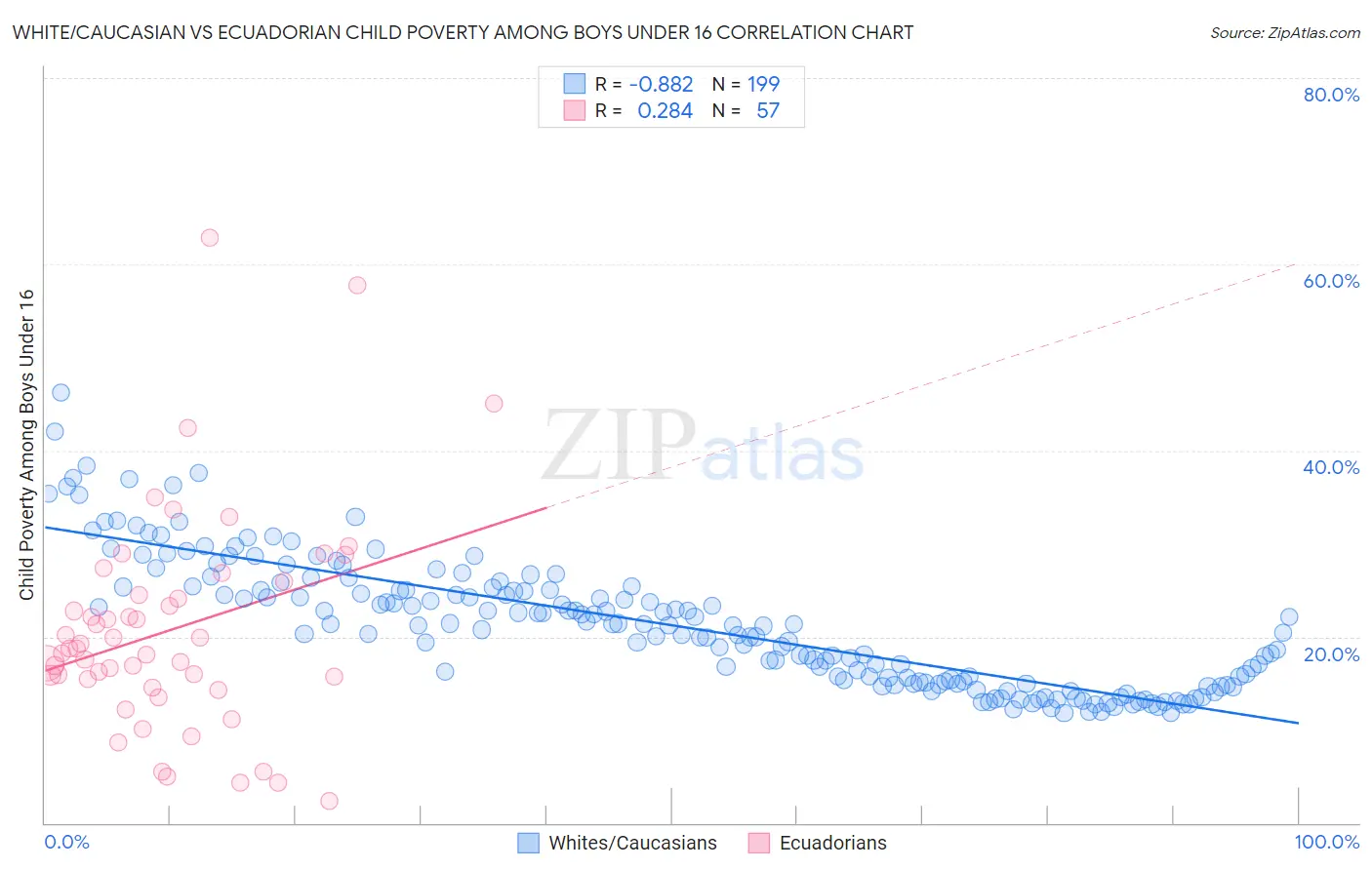 White/Caucasian vs Ecuadorian Child Poverty Among Boys Under 16